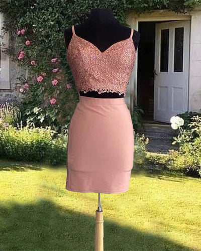 Two Piece Blush Homecoming Dresses
