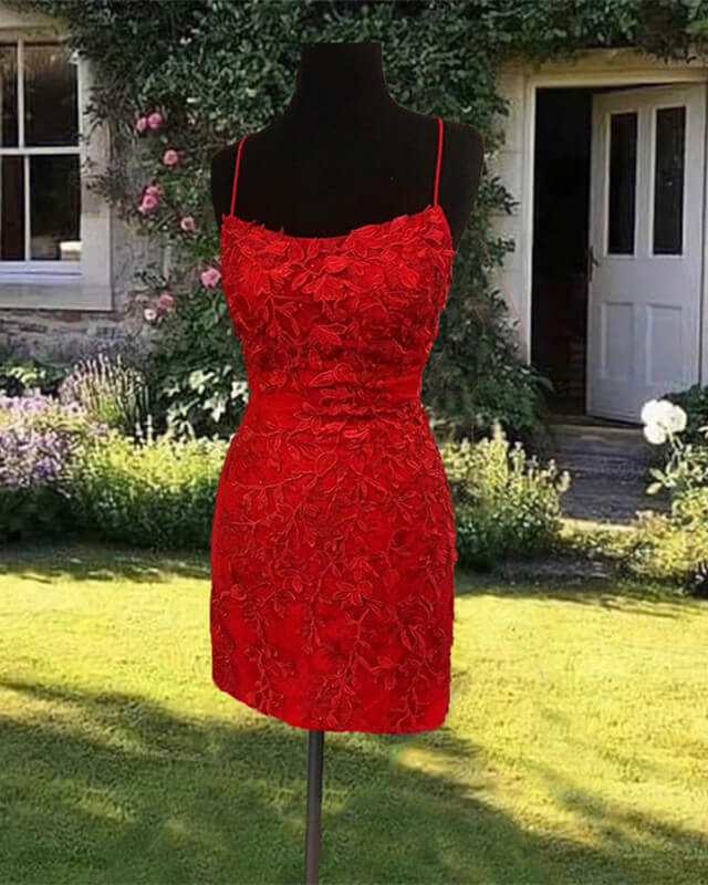Red Lace Strappy Back Bodycon Homecoming Dresses