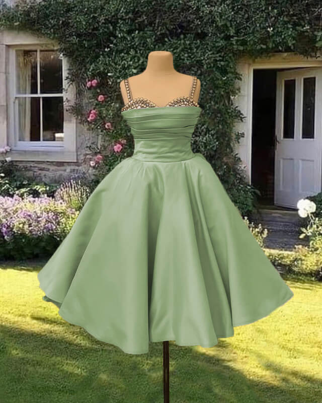 Short Sage Green Ball Gown