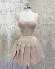 Load image into Gallery viewer, Short Nude Satin Corset Dress
