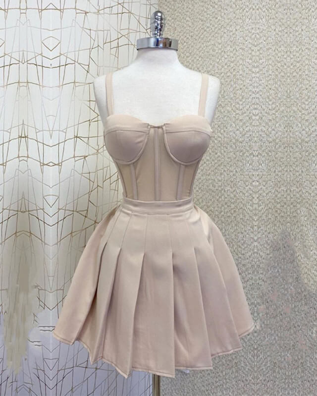 Short Nude Satin Corset Dress