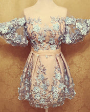 Load image into Gallery viewer, Puffy Sleeves Homecoming Dresses With 3D Flowers
