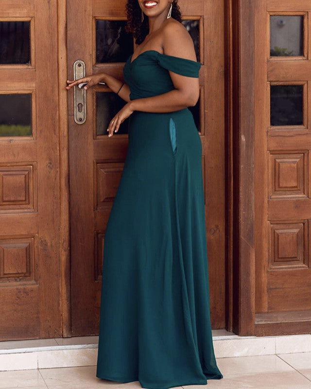 Off Shoulder Chiffon Bridesmaid Dresses With Pockets