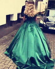 Load image into Gallery viewer, Hunter Green Satin Ball Gowns Wedding Dresses Lace Off The Shoulder
