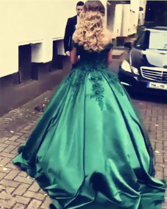 Hunter Green Satin Ball Gowns Wedding Dresses Lace Off The Shoulder alinanova Hunter Green Satin Ball Gowns Wedding Dresses Lace Off The Shoulder alinanova