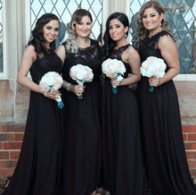 Load image into Gallery viewer, Lace Appliques Scoop Neck Long Chiffon Bridesmaid Dresses
