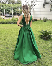 Load image into Gallery viewer, Simple Satin V-neck Empire Prom Dresses Floor Length

