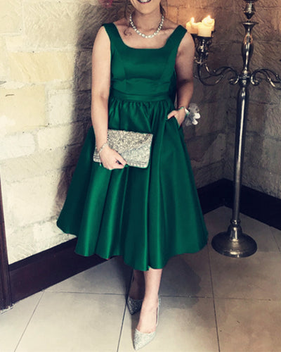 Emerald-Green-Bridesmaid-Dresses-Tea-Length-Wedding-Party-Dress
