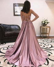 Load image into Gallery viewer, Long Sexy V-neck Cross Back Satin Prom Dresses

