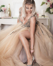 Load image into Gallery viewer, Plus Size Evening Dresses Long Tulle V-neck Prom Gowns Sequin Beaded-alinanova
