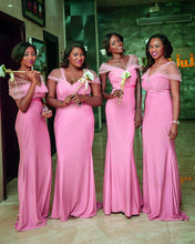 Load image into Gallery viewer, Long Jersey Empire Waistline Mermaid Bridesmaid Dresses With Cap Sleeves
