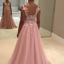 Load image into Gallery viewer, Modest Tulle Formal Dresses With Lace Cap Sleeves
