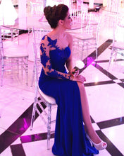 Load image into Gallery viewer, Gorgeous Lace Embroidery One Shoulder Leg Split Prom Dresses Mermaid-alinanova
