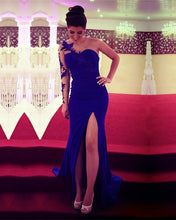 Load image into Gallery viewer, Gorgeous Lace Embroidery One Shoulder Leg Split Prom Dresses Mermaid
