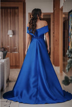 Load image into Gallery viewer, Long Satin Off Shoulder Prom Evening Dresses Beaded Sashes
