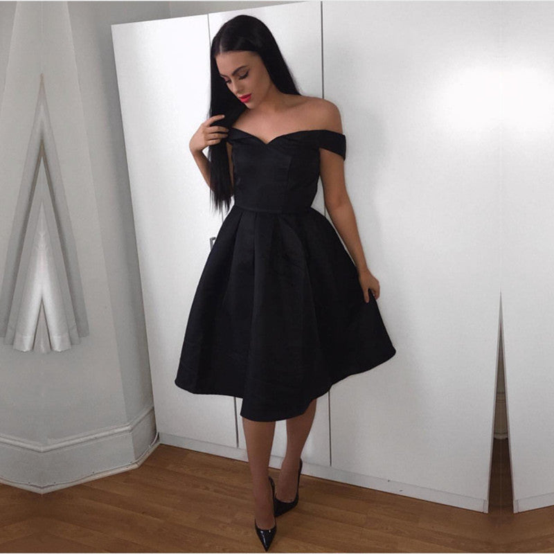 Short V Neck Off The Shoulder Bridesmaid Dresses Knee-length Cocktail Dresses-alinanova
