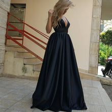 Load image into Gallery viewer, Burgundy Satin V Neck Long Evening Gowns For Wedding Party
