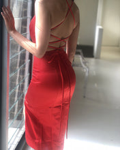 Load image into Gallery viewer, Cross-Back-Bridesmaid-Dresses-Leg-Split-Wedding-Party Dress
