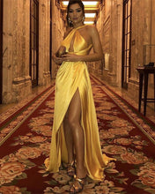 Load image into Gallery viewer, Long Satin Halter Prom Dresses Backless Evening Gowns-alinanova
