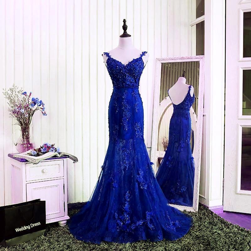 Open Back Lace Mermaid Dresses With Straps-alinanova