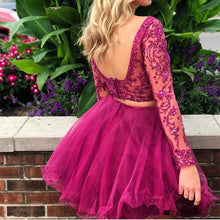 Load image into Gallery viewer, Lace Embroidery Tulle Long Sleeves Homecoming Dresses Two Piece
