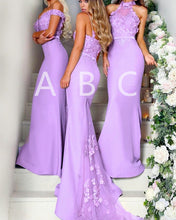 Load image into Gallery viewer, Elegant-Long-Bridesmaid-Dresses-Mermaid-Appliques-Evening-Gowns
