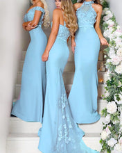 Load image into Gallery viewer, Light-Blue-Bridesmaid-Dresses-Long-Mermaid-Formal-Gowns
