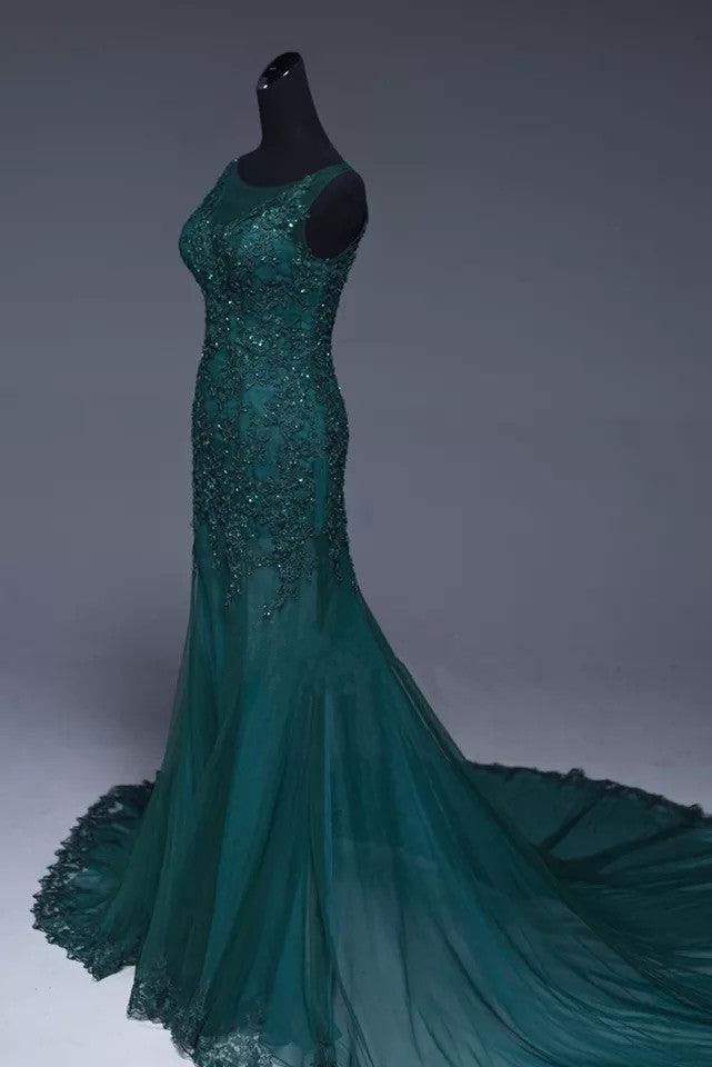 Emerald Green Evening Dresses Mermaid Lace Appliques Prom Gowns 2018 alinanova Emerald Green Evening Dresses Mermaid Lace Appliques Prom Gowns 2018 alinanova
