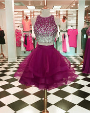 Load image into Gallery viewer, Ombre Sequins Beaded Ruffle Homecoming Dresses Two Piece
