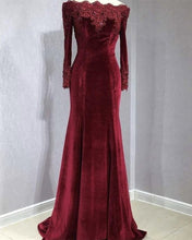 Load image into Gallery viewer, Long Sleeves Velvet Mermaid Prom Dresses Detachable Skirt
