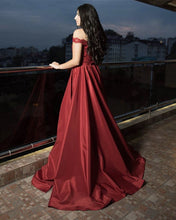 Load image into Gallery viewer, Burgundy-Evening-Dresses-Sequin-Lace-Off-Shoulder-Formal-Prom-Gowns
