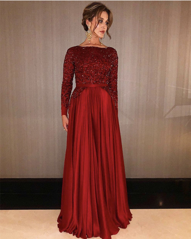 long sleeve modest prom dresses Ombreprom Elegant Burgundy Scoop Neck Sleeves Ball Gown With Appliques neck Princess Prom Dress. Modest Prom Dresses Long Sleeve