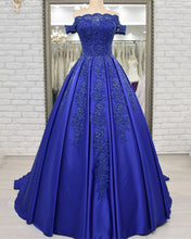 Load image into Gallery viewer, Off Shoulder Long Satin Evening Dresses Lace Embroidery-alinanova
