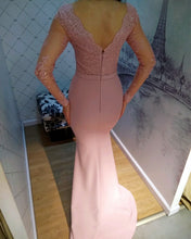 Load image into Gallery viewer, Sexy-Open-Back-Evening-Gowns-Mermaid-Prom-Dresses-Long-Sleeves-Lace-Applique
