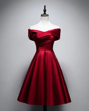 Load image into Gallery viewer, Short A-line Off The Shoulder Satin Bridesmaid Dresses-alinanova
