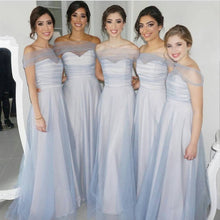 Load image into Gallery viewer, Sexy Off The Shoulder Long Silver Tulle Bridesmaid Dresses-alinanova
