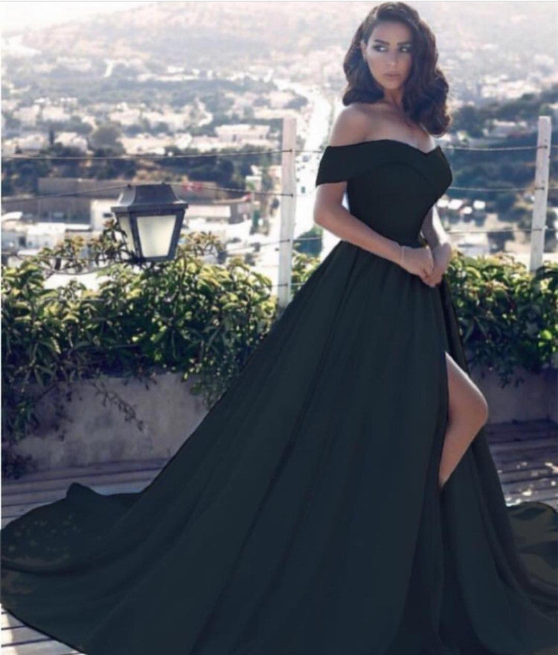 Off Shoulder Long Satin Prom Dresses Womens Formal Evening Gowns