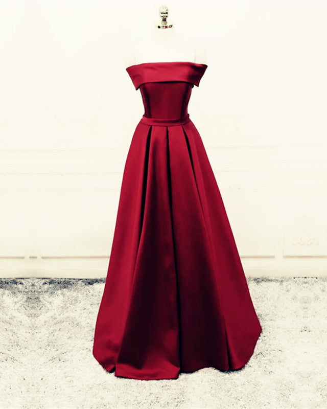 strapless burgundy bridesmaid dresses Sexy Long Satin Floor Length For Wedding Party Satin Nights Striped Satin Sleeve Length:Half Sleeve Let your bridesmaids wear exchange: 110