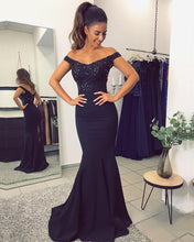 Load image into Gallery viewer, Mermaid-Prom-Dresses-Off-The-Shoulder-Evening-Gowns-Lace-Appliques
