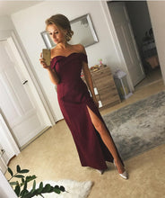 Load image into Gallery viewer, Sexy Off The Shoulder Long Satin Prom Dresses With Slit
