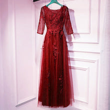 Load image into Gallery viewer, Elegant Lace Appliques Tulle Navy Blue Bridesmaid Dresses With Sleeves
