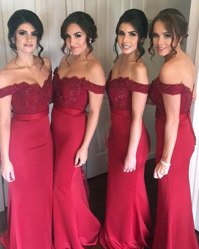 Burgundy-Lace-Applique-Sexy-2018-Mermaid-Long-Bridesmaid-Dresses-Maid-Of -Honor -For-Wedding-Party-With -Train