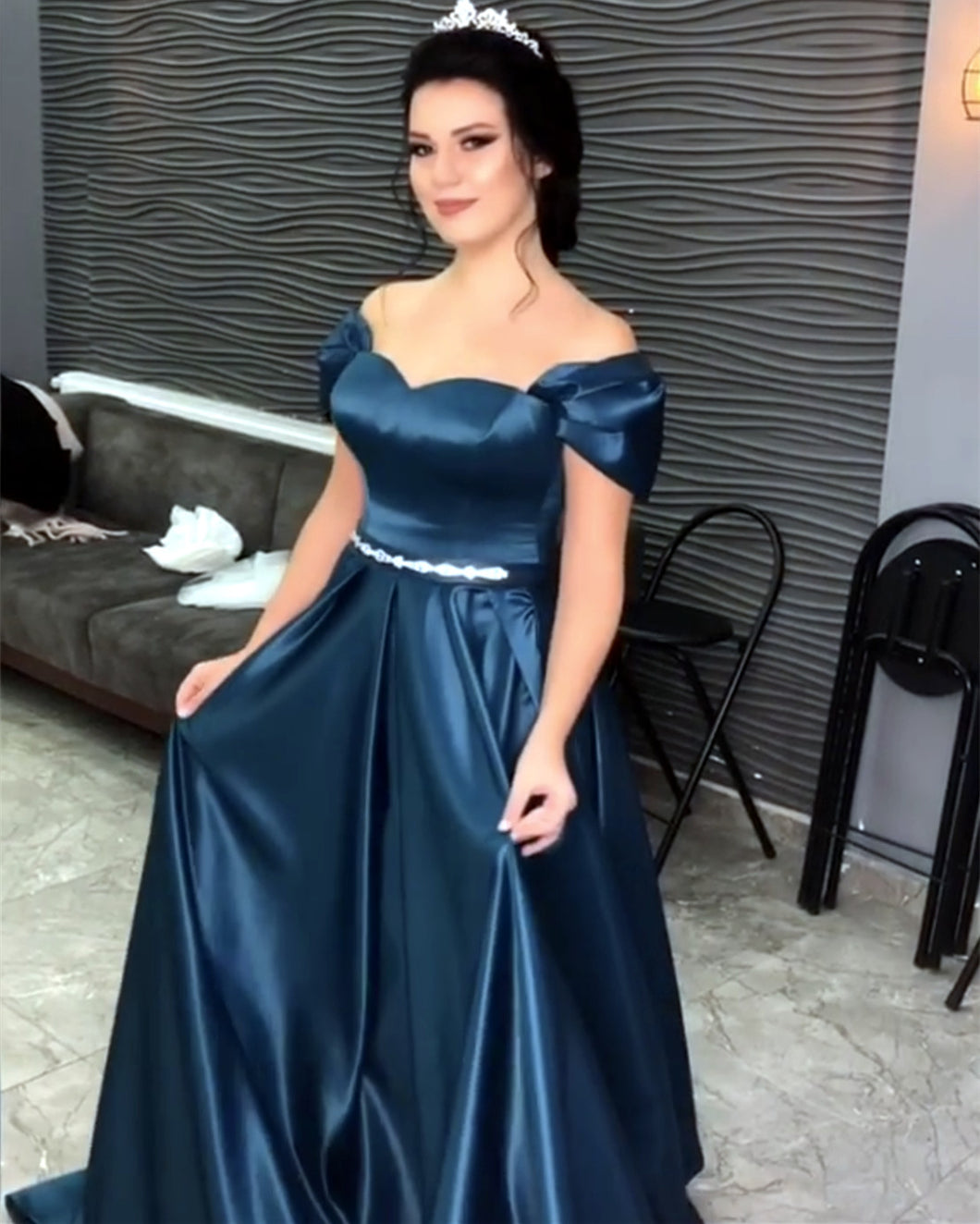 Sweetheart Off Shoulder Long Satin Prom Evening Dresses-alinanova