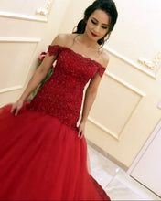 Load image into Gallery viewer, Beaded Lace Mermaid Evening Dress Off Shoulder Prom Gowns

