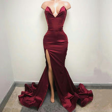 Load image into Gallery viewer, Deep V Neck Long Slit Mermaid Prom Dresses
