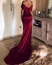 Load image into Gallery viewer, Long-Burgundy-Evening-Gown-Mermaid-Off-The-Shoulder-Prom-Dresses
