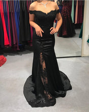 Load image into Gallery viewer, black mermaid prom dresses
