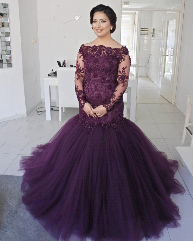 long sleeve plus size dresses prom Sleeves Lace Mermaid Formal Evening Gowns Guest Dresses Tall Ladies neckline and long sleeves 2235 Size:L (16.5) 36/37 (1656)