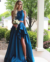 Load image into Gallery viewer, Two Piece Prom Dresses Satin Ruffes Skirt
