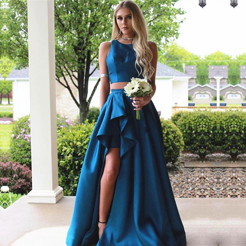Two Piece Prom Dresses Satin Ruffes Skirt alinanova Two Piece Prom Dresses Satin Ruffes Skirt alinanova